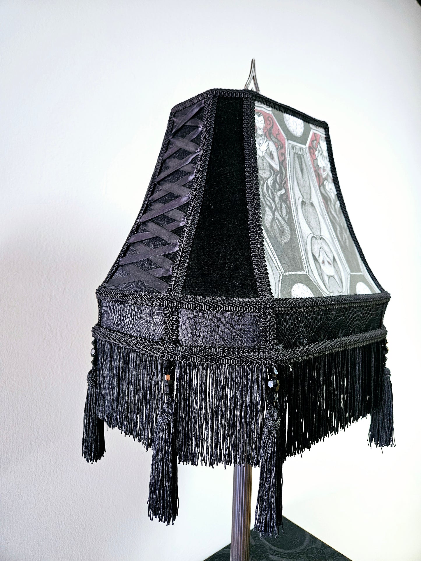 Vampire Lampshade | Elegant | Victorian | Ready to ship | Gothic Décor | Vintage | Fringe | Handmade Lampshade |