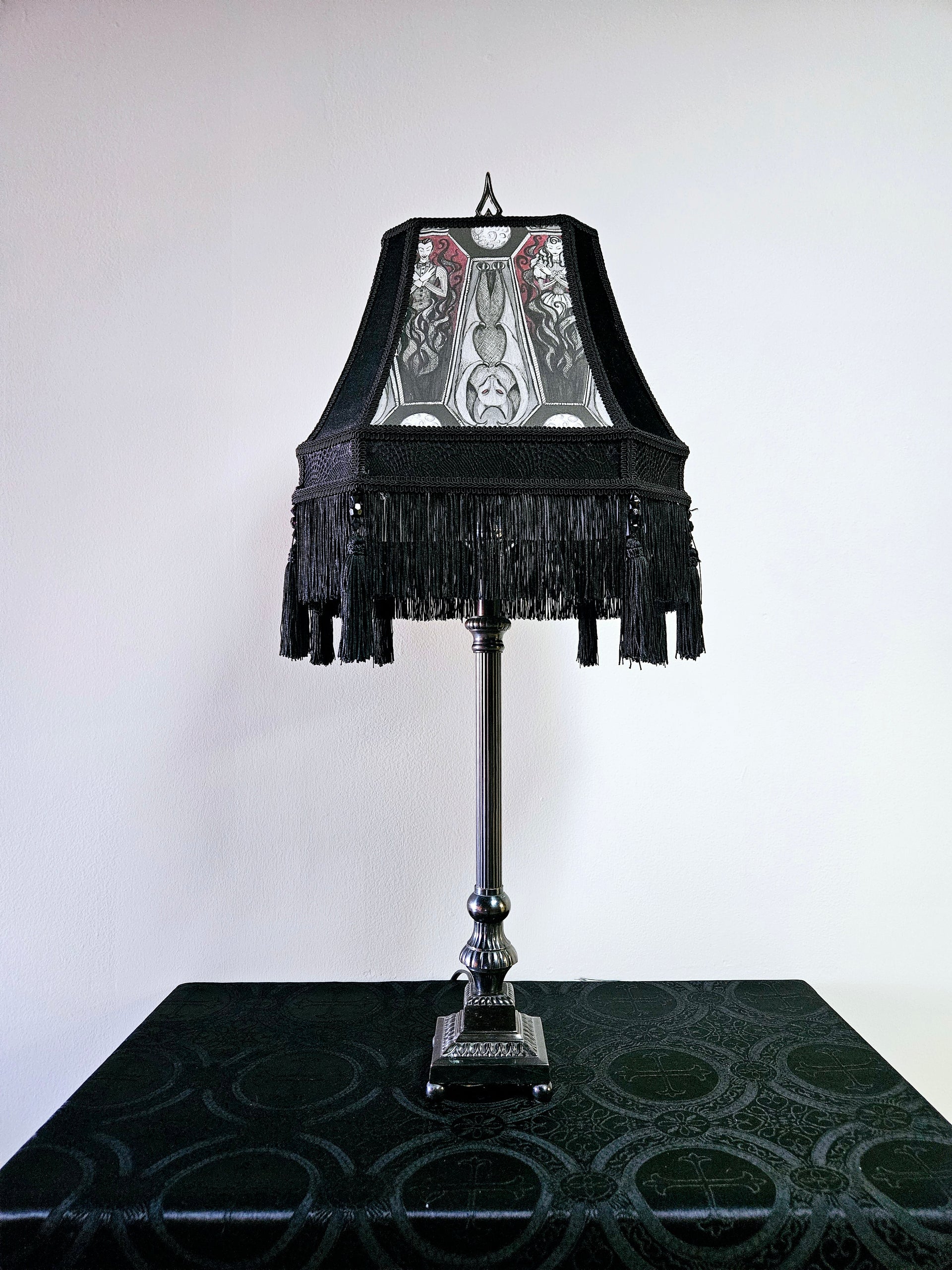 Vampire Lampshade Elegant Victorian Ready to ship Gothic Décor Vintage Fringe Handmade Lampshade